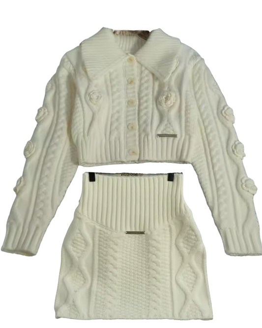 Cozy Knit Two-Piece Skirt Set