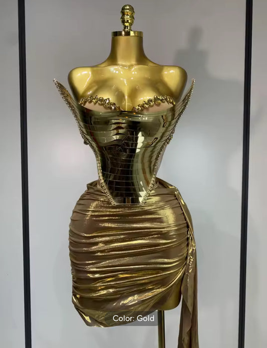 Sculpted Siren Metallic Corset Dress - Available in Gold or Silver
