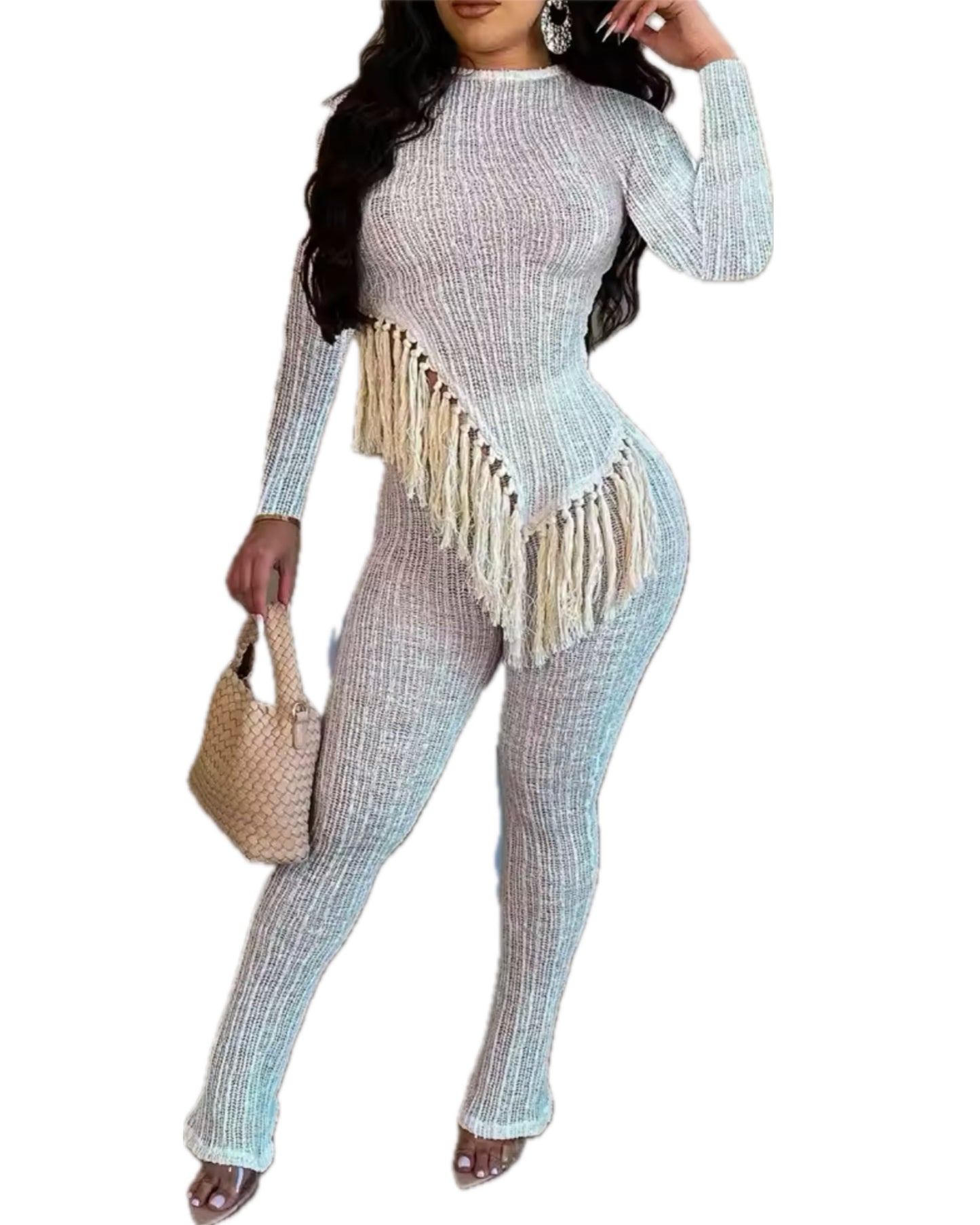 2 Piece Fringe Asymmetrical Pants Set