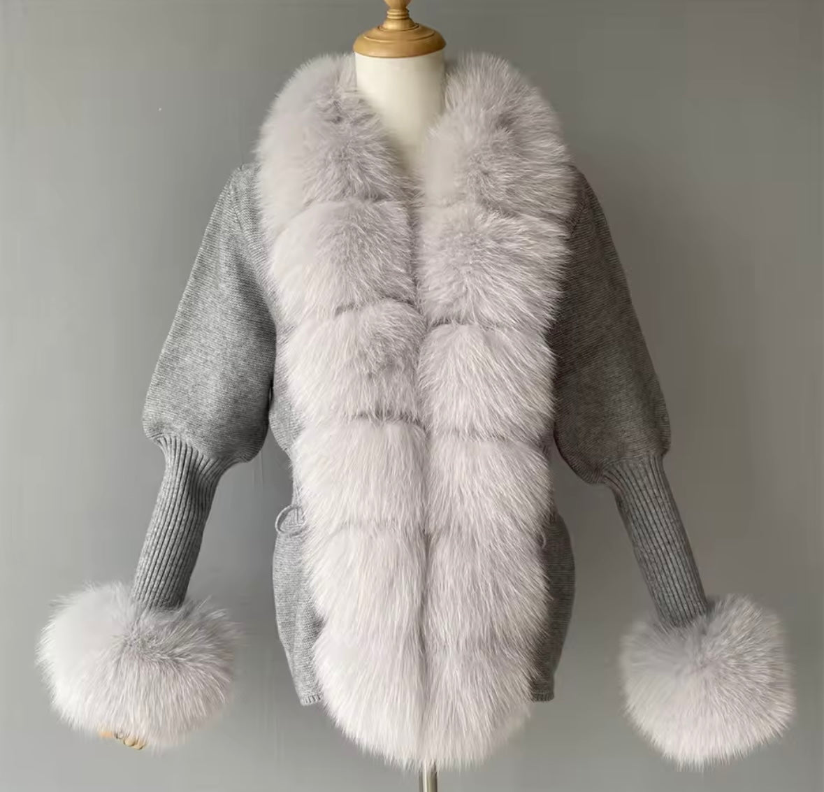 Luxury Knit Sweater with Genuine Fox Fur Trim