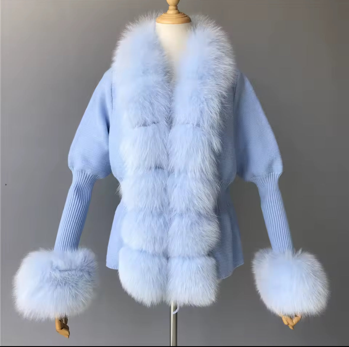 Luxury Knit Sweater with Genuine Fox Fur Trim