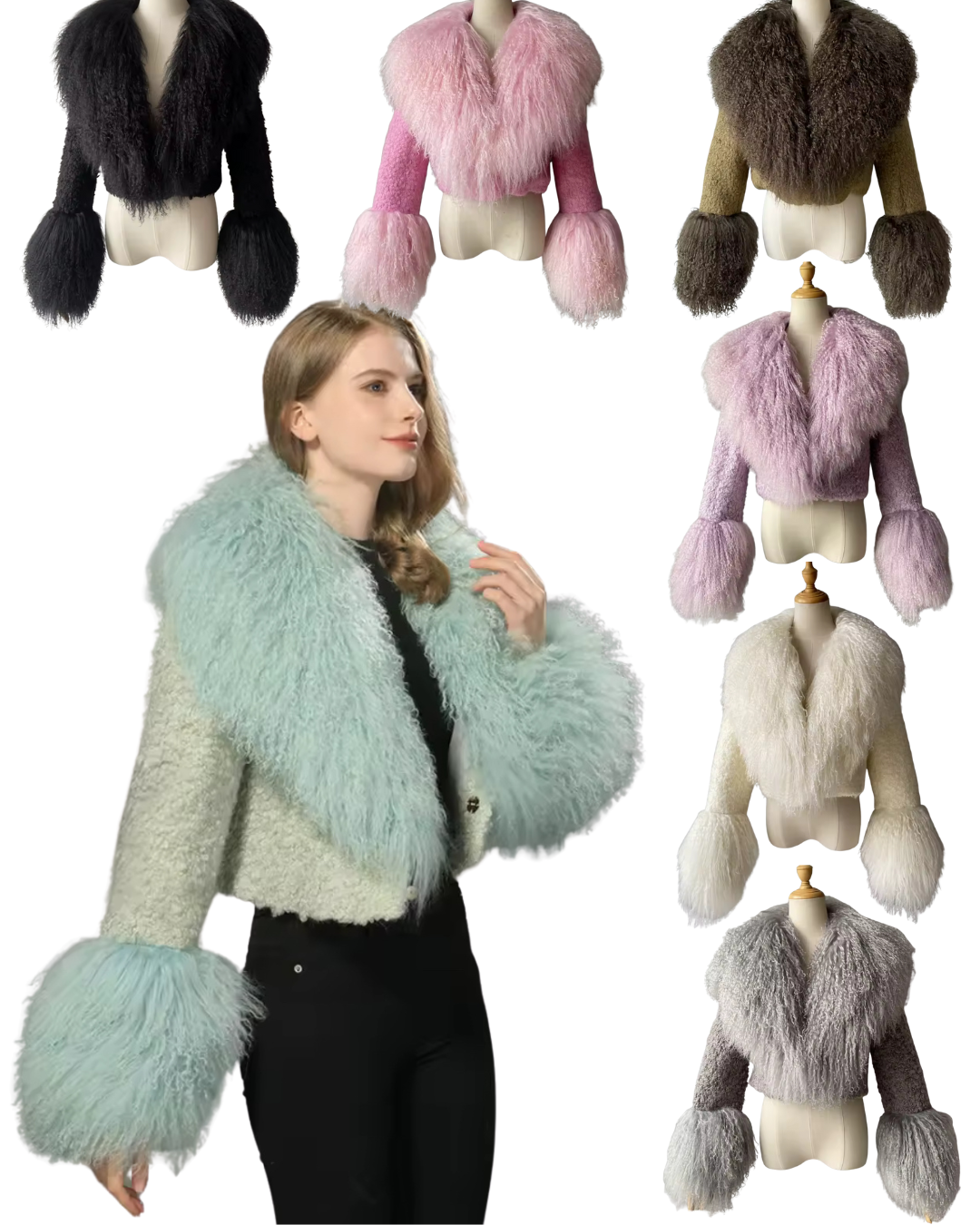 Luxury Cropped Tweed & Genuine Mongolian Fur Jacket