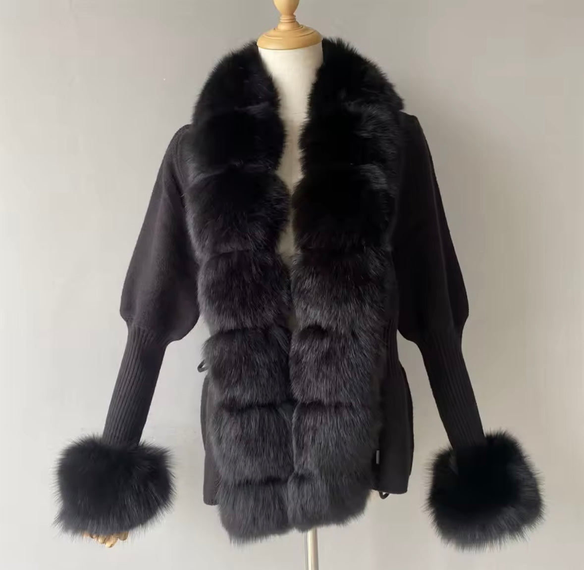 Luxury Knit Sweater with Genuine Fox Fur Trim