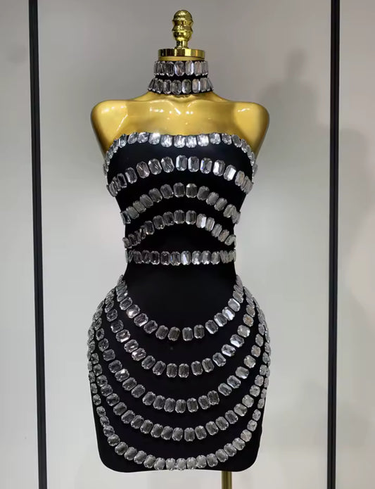 Diamond Drip Strapless Bandage Mini Dress