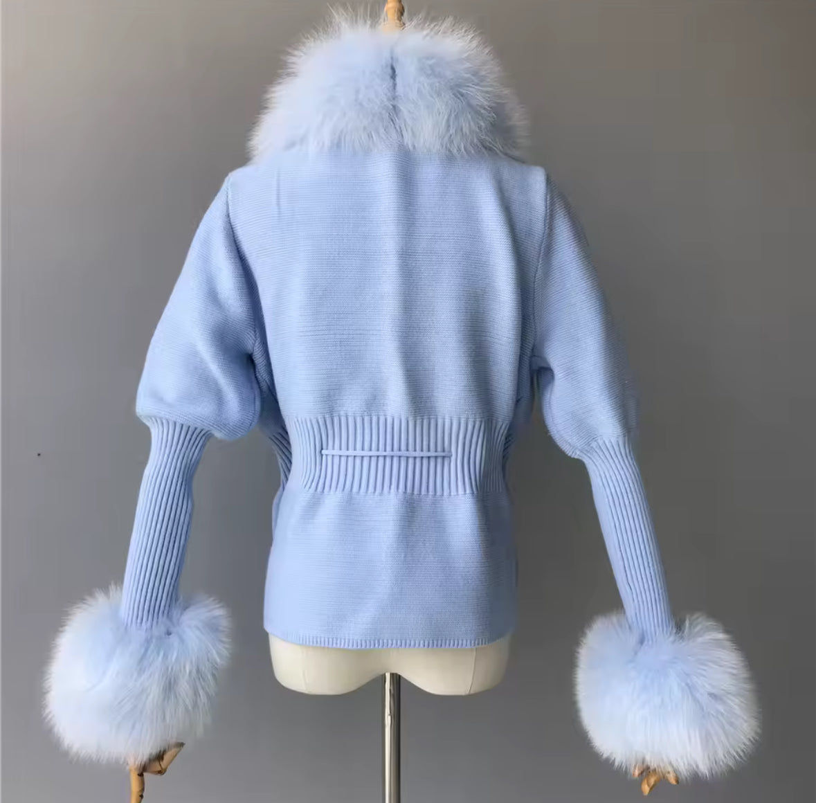 Luxury Knit Sweater with Genuine Fox Fur Trim