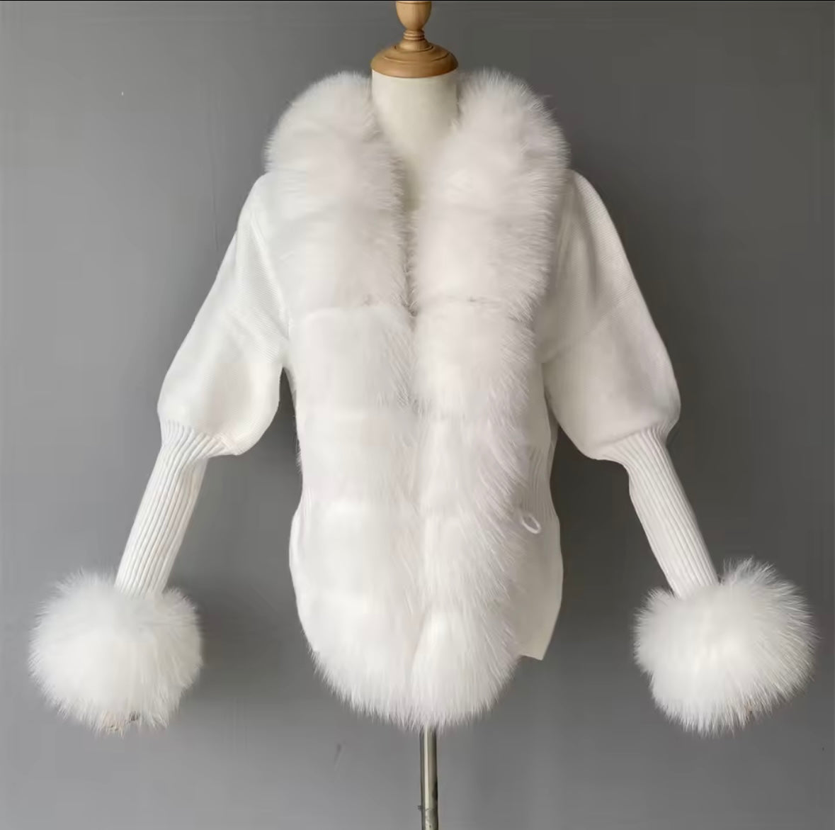 Luxury Knit Sweater with Genuine Fox Fur Trim