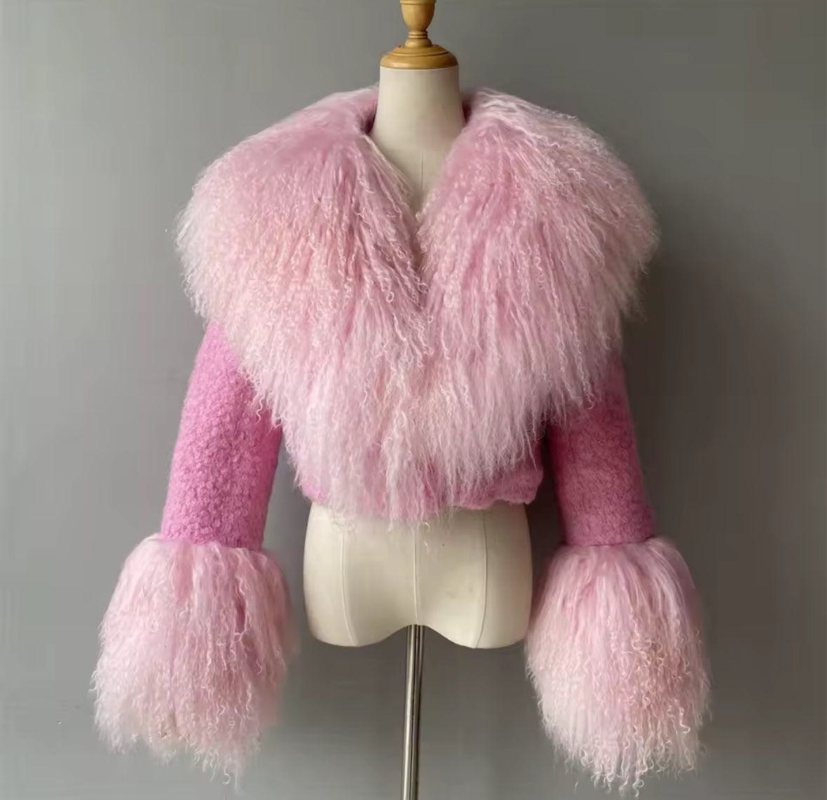 Luxury Cropped Tweed & Genuine Mongolian Fur Jacket