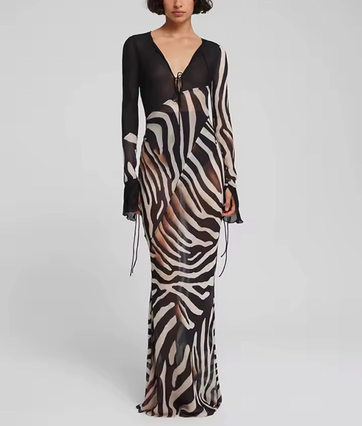 Zebra Illusion Mesh Maxi Dress