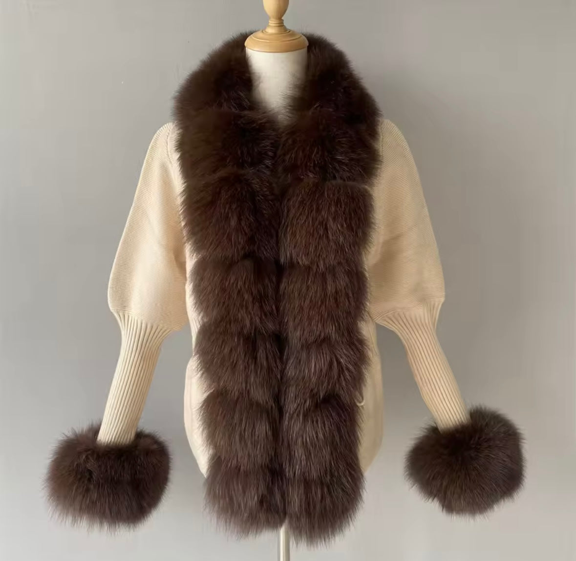 Luxury Knit Sweater with Genuine Fox Fur Trim