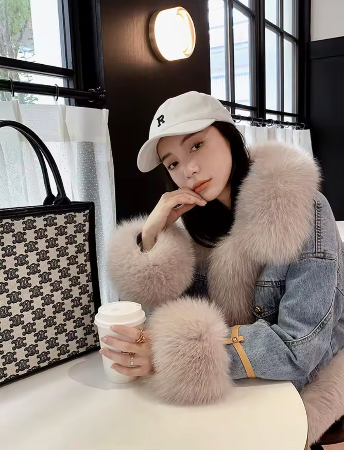 Luxury Denim Jacket with Genuine Fox Fur Trim