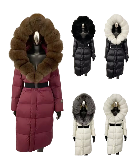 Luxury Real Fox Fur Oversized Collar Down Coat