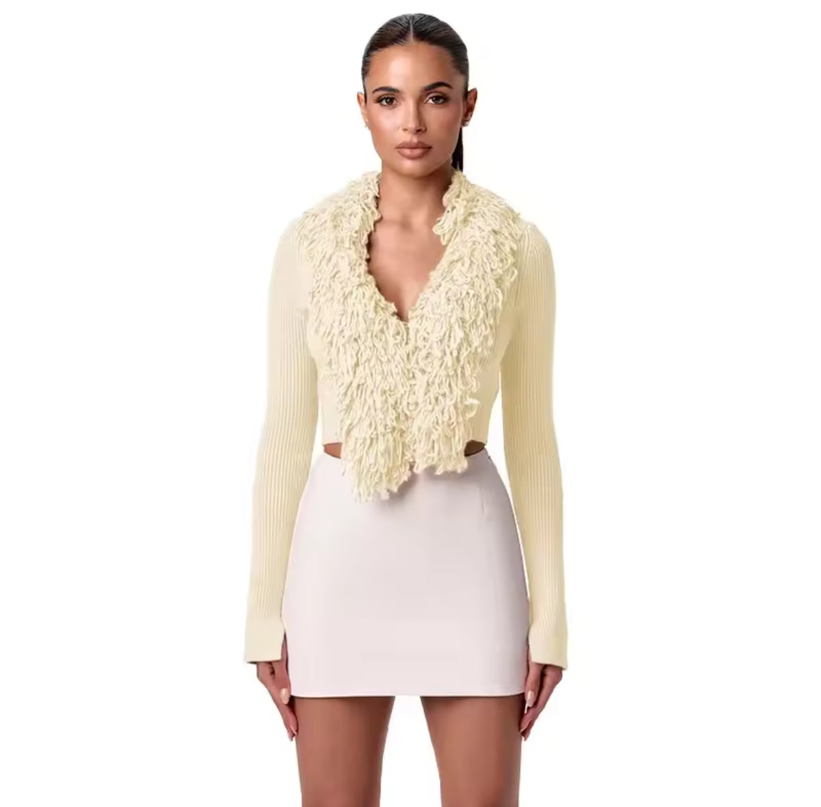 Fringe Trim Knit Sweater Cardigan