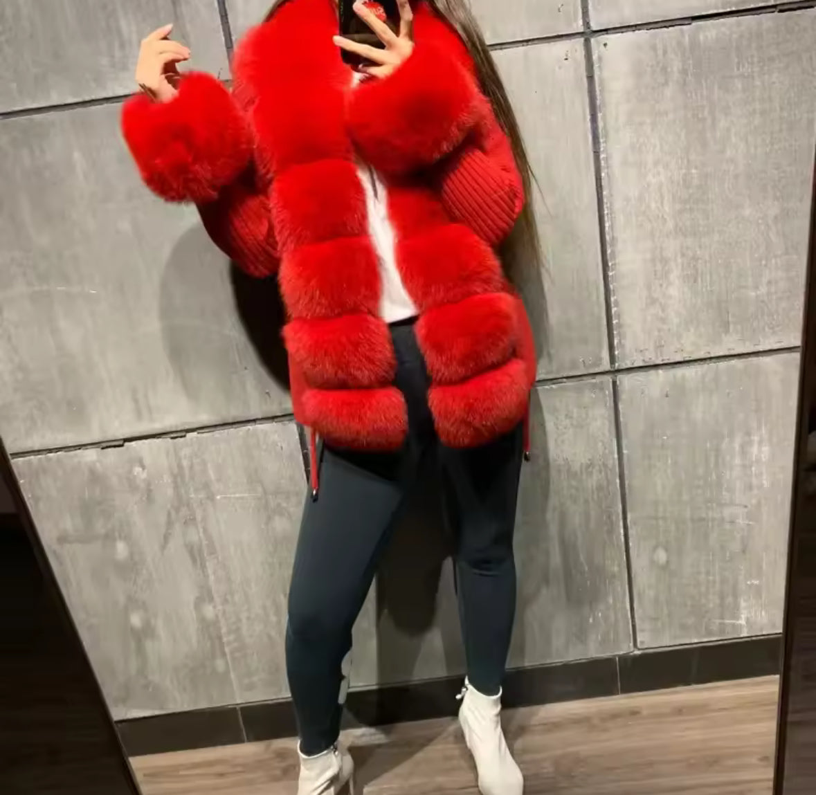 Luxury Knit Sweater with Genuine Fox Fur Trim