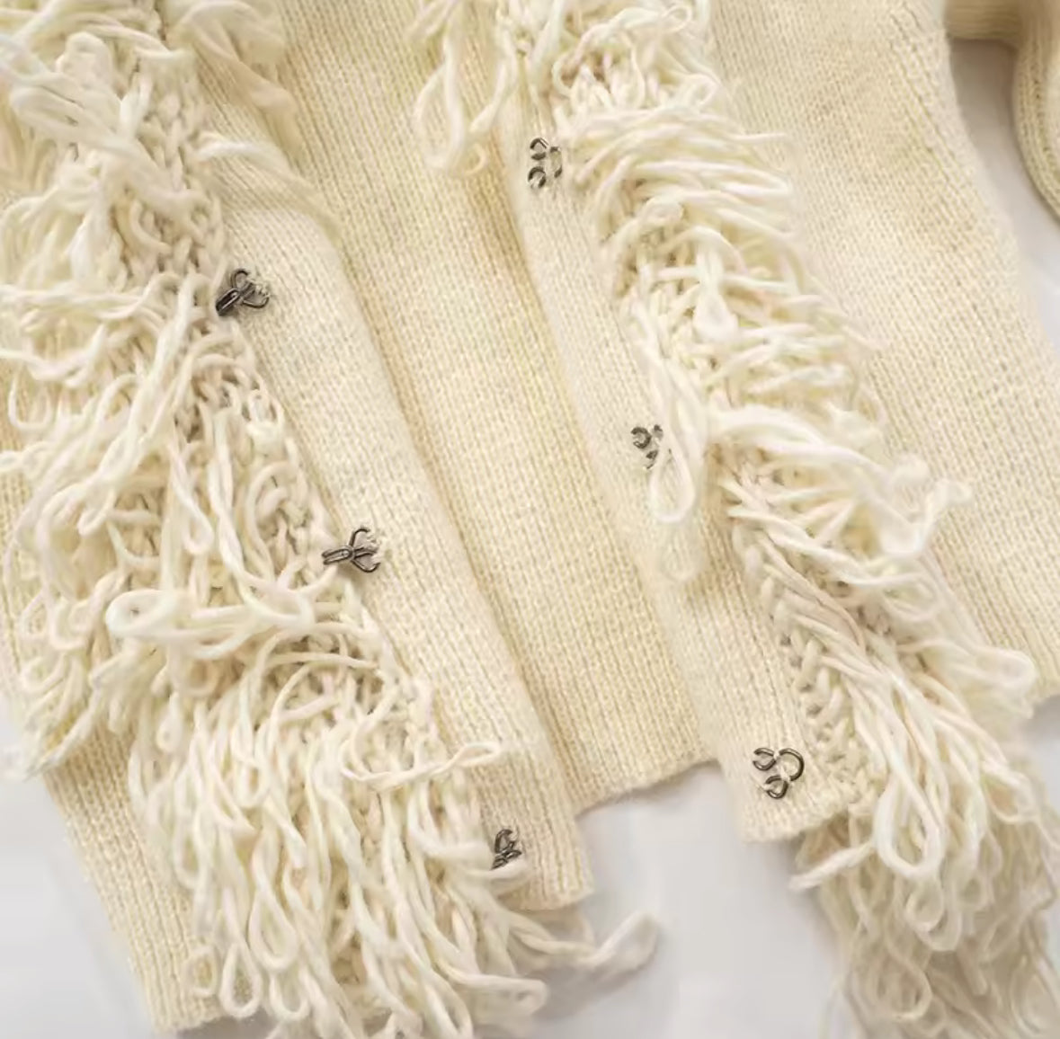 Fringe Trim Knit Sweater Cardigan