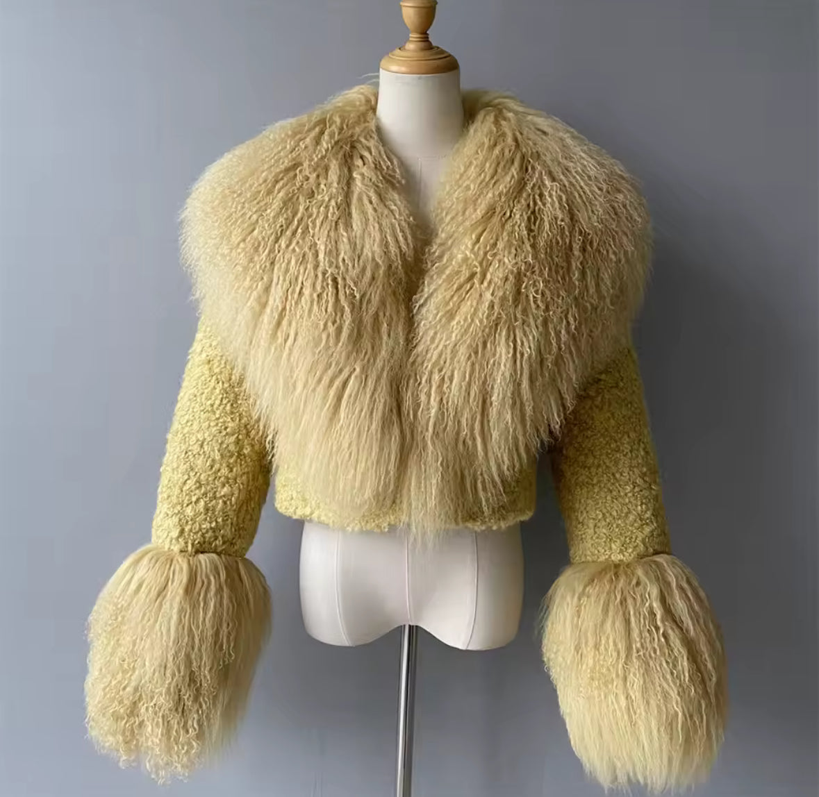 Luxury Cropped Tweed & Genuine Mongolian Fur Jacket