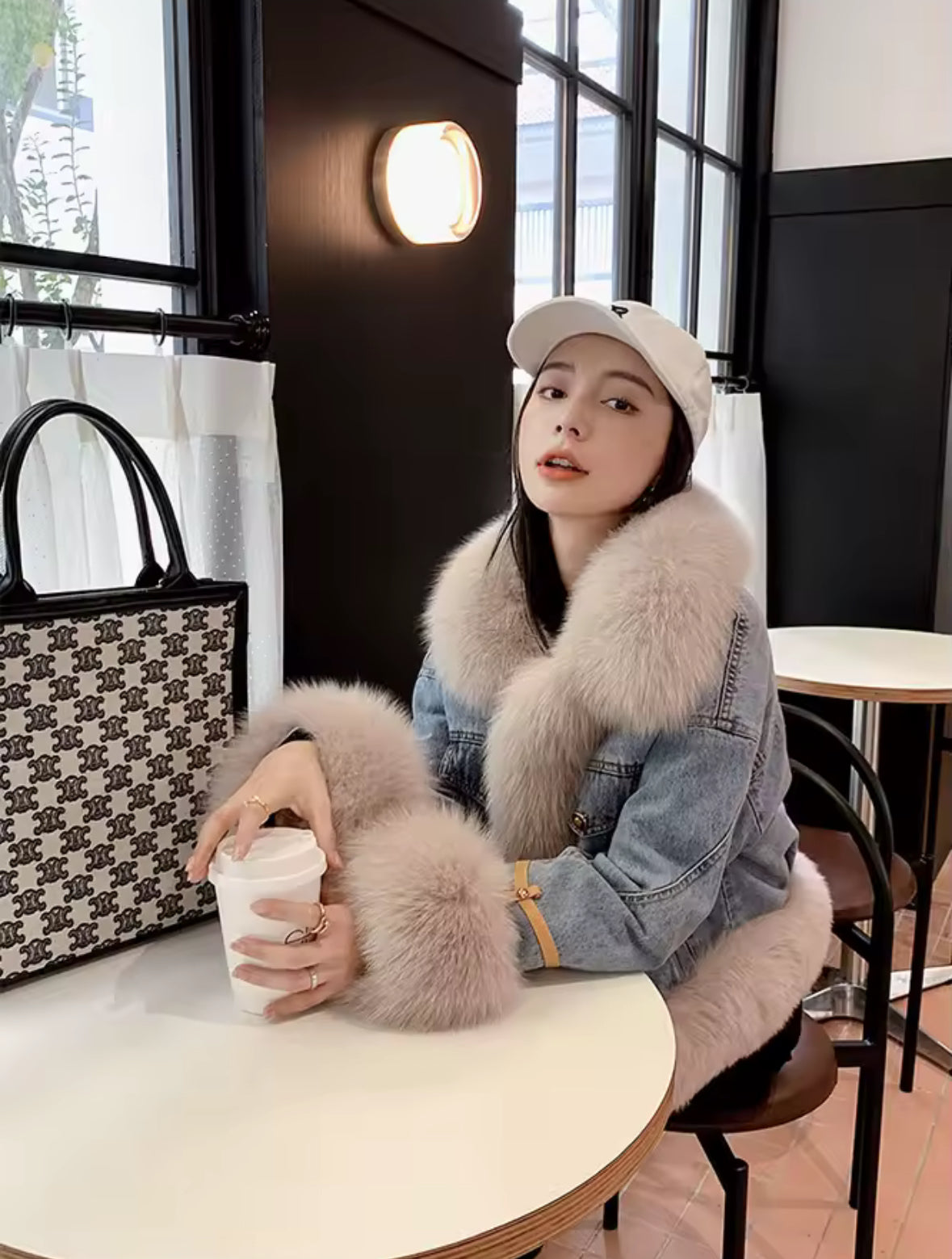 Luxury Denim Jacket with Genuine Fox Fur Trim