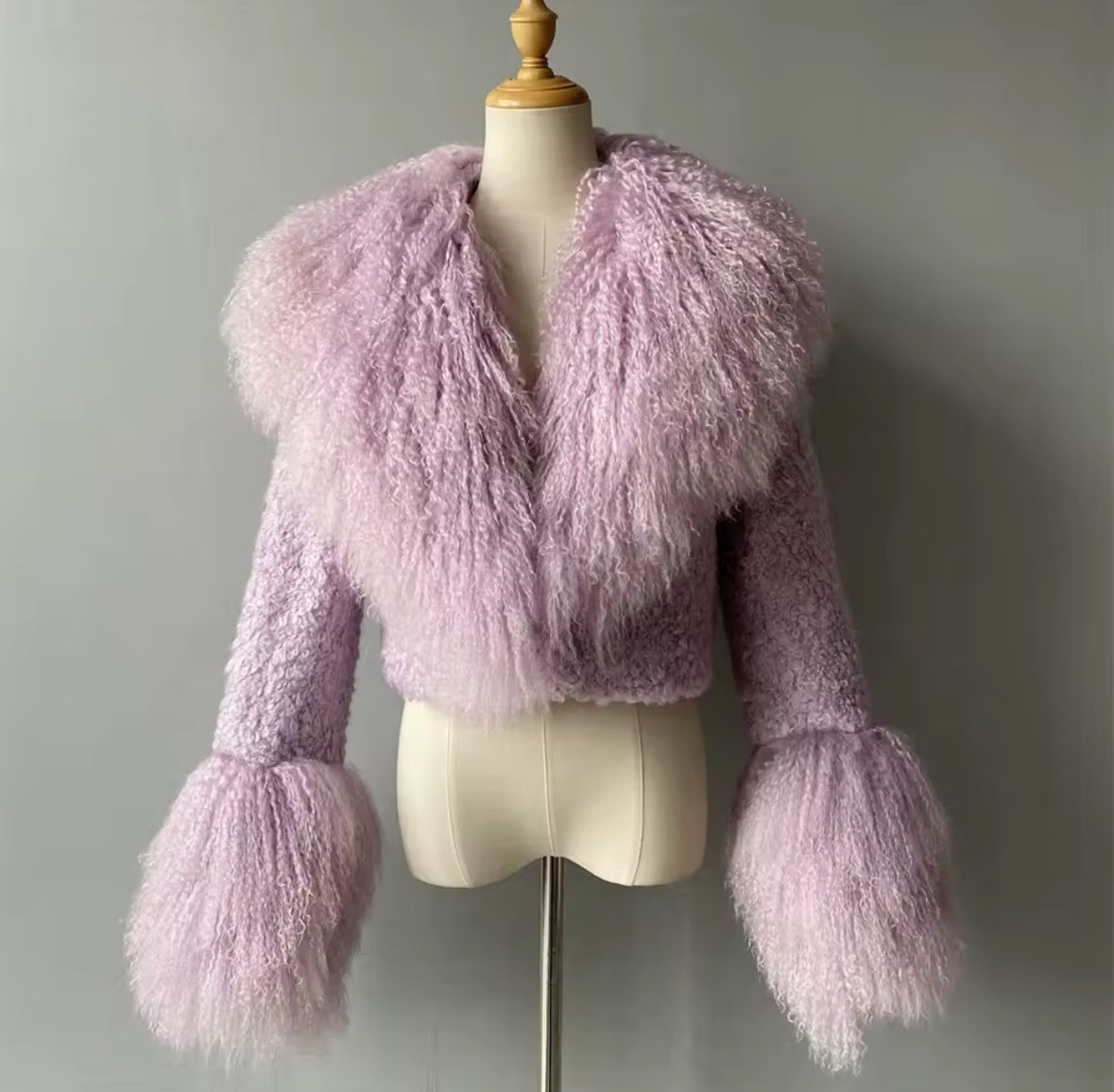 Luxury Cropped Tweed & Genuine Mongolian Fur Jacket