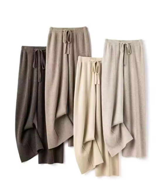 Merino Wool Wide Leg Knit Pants - Petite Sizes