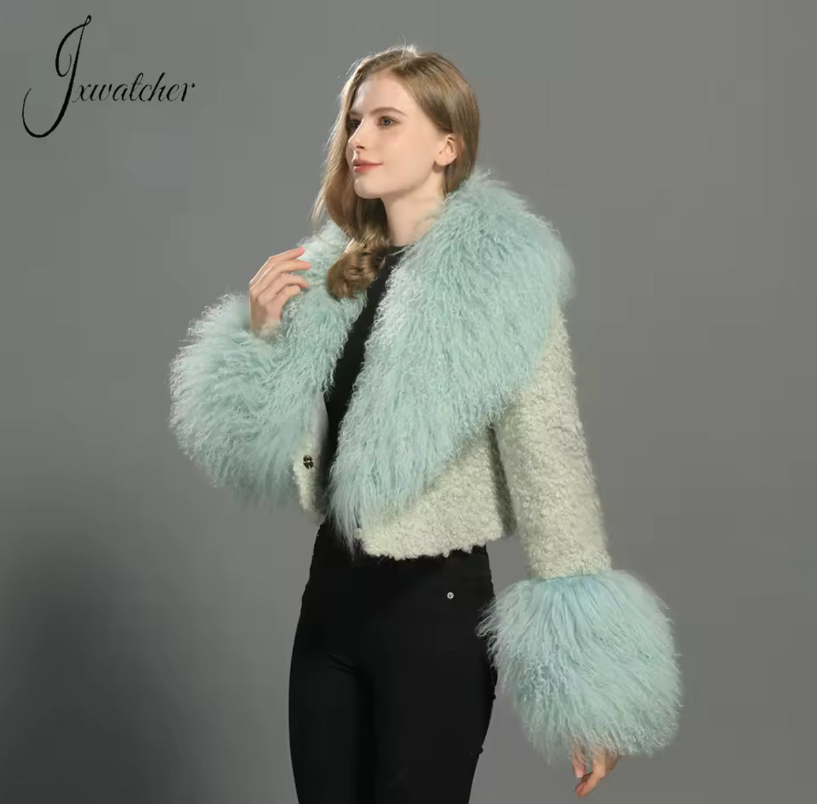 Luxury Cropped Tweed & Genuine Mongolian Fur Jacket