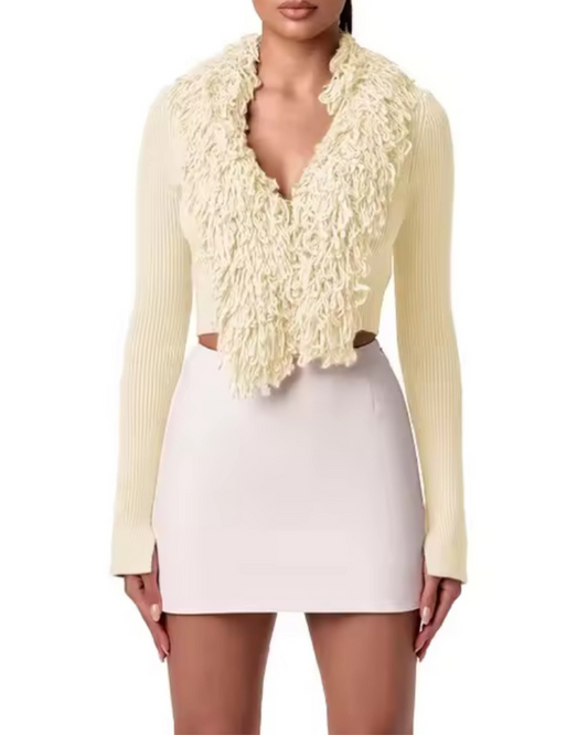Fringe Trim Knit Sweater Cardigan