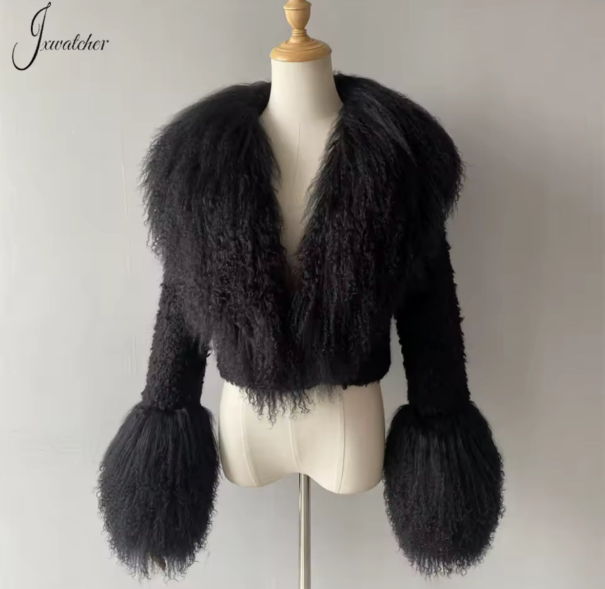Luxury Cropped Tweed & Genuine Mongolian Fur Jacket