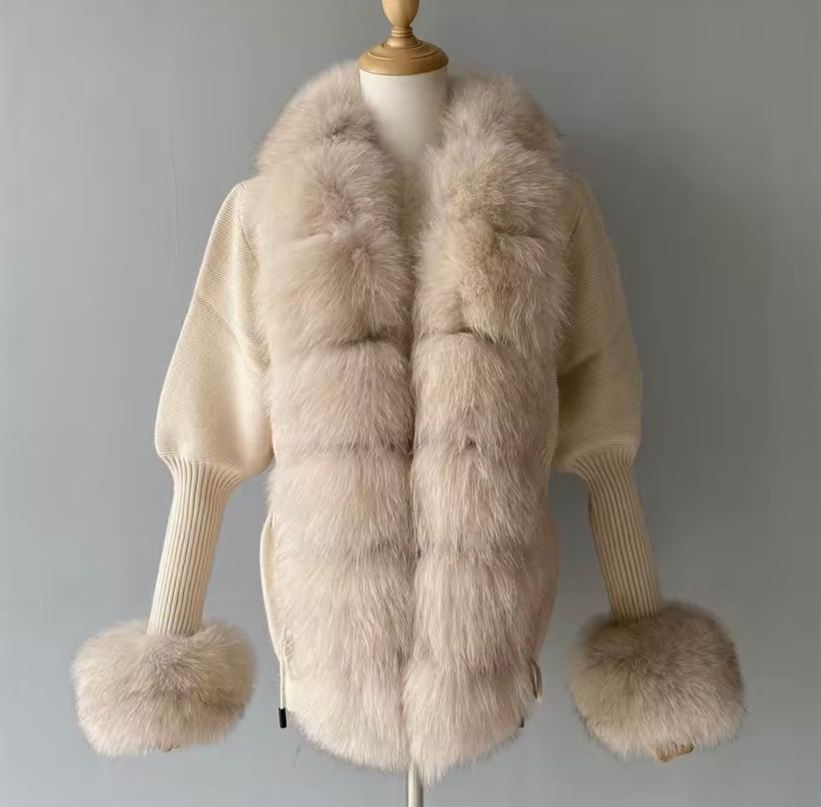 Luxury Knit Sweater with Genuine Fox Fur Trim