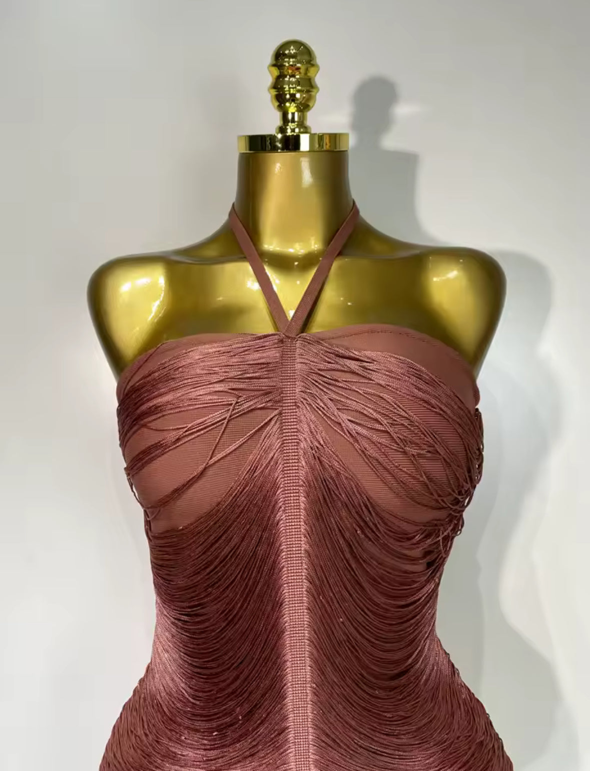 Luxe Fringe Halter Bandage Bodycon Dress – Frosé