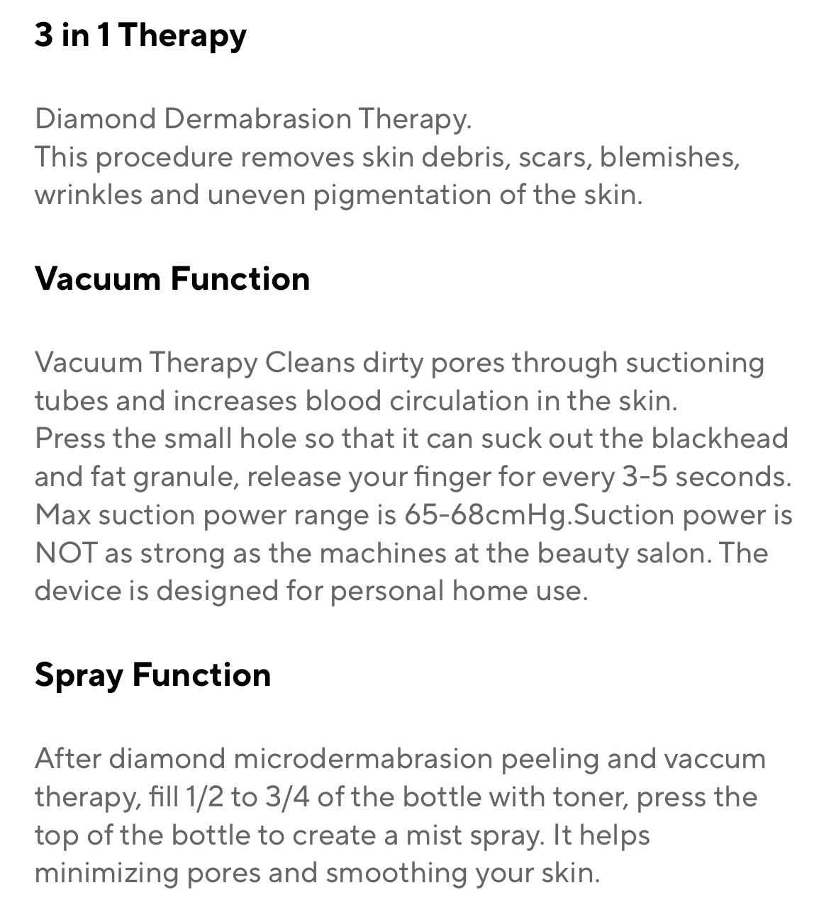 3 in 1 Professional Diamond Microdermabrasion Exfoliation Machine with Spray Toner and Extractor Vacuum Suction