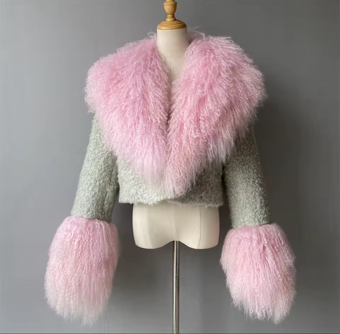 Luxury Cropped Tweed & Genuine Mongolian Fur Jacket