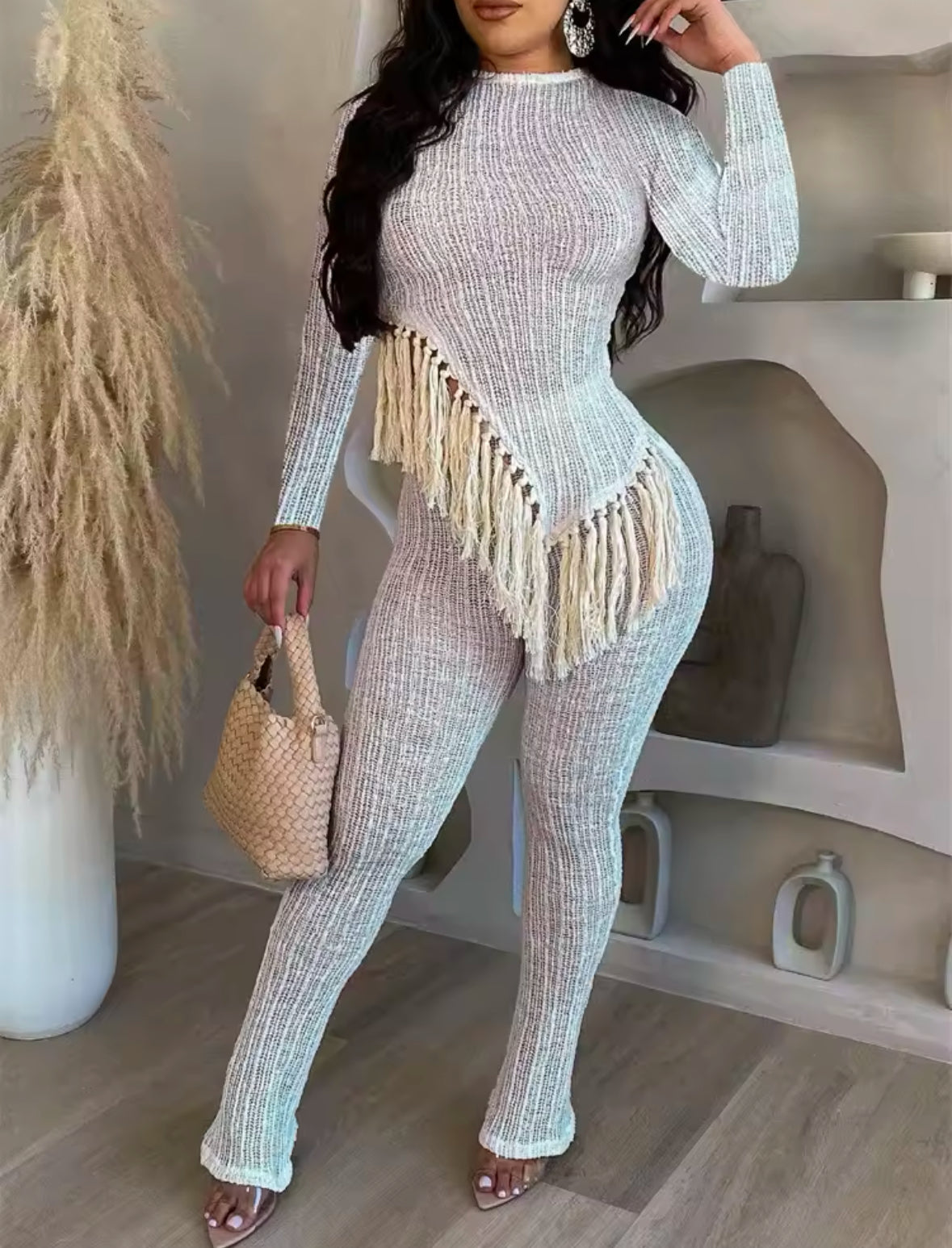 2 Piece Fringe Asymmetrical Pants Set
