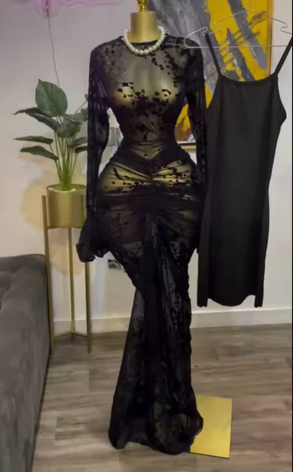 Glam Sheer Mesh Maxi Dress with Slip Lining