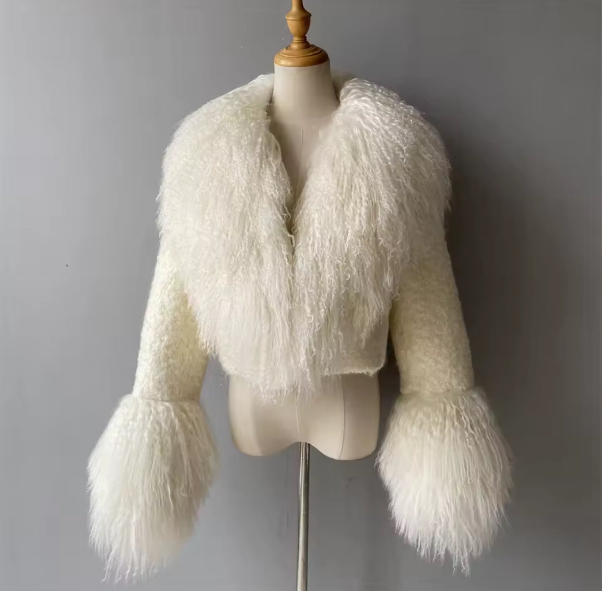 Luxury Cropped Tweed & Genuine Mongolian Fur Jacket