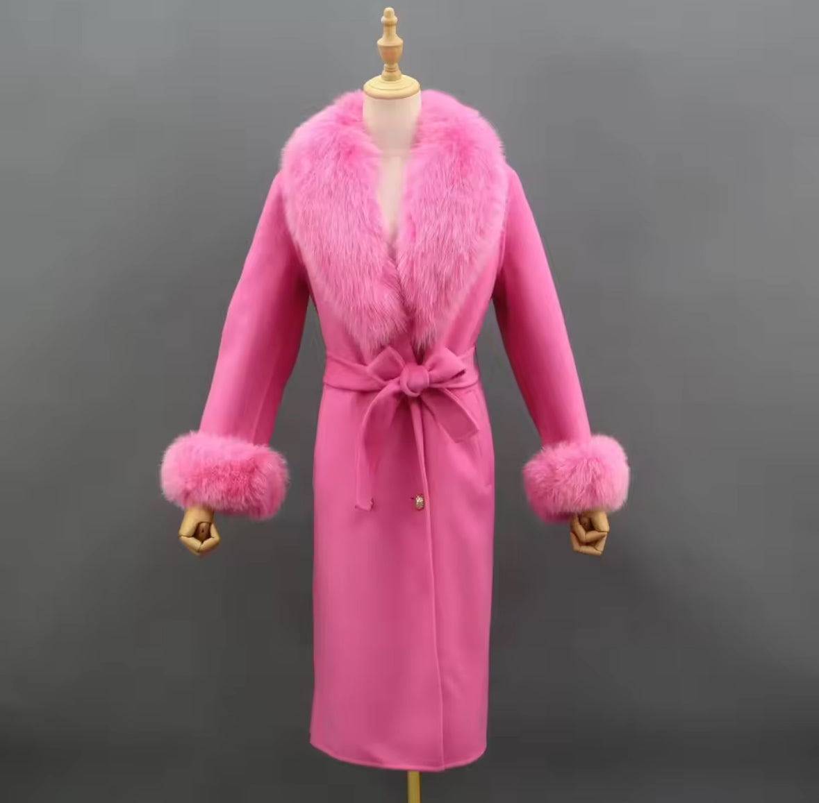 Luxury Wool-Blend Coat with Genuine Fox Fur Trim