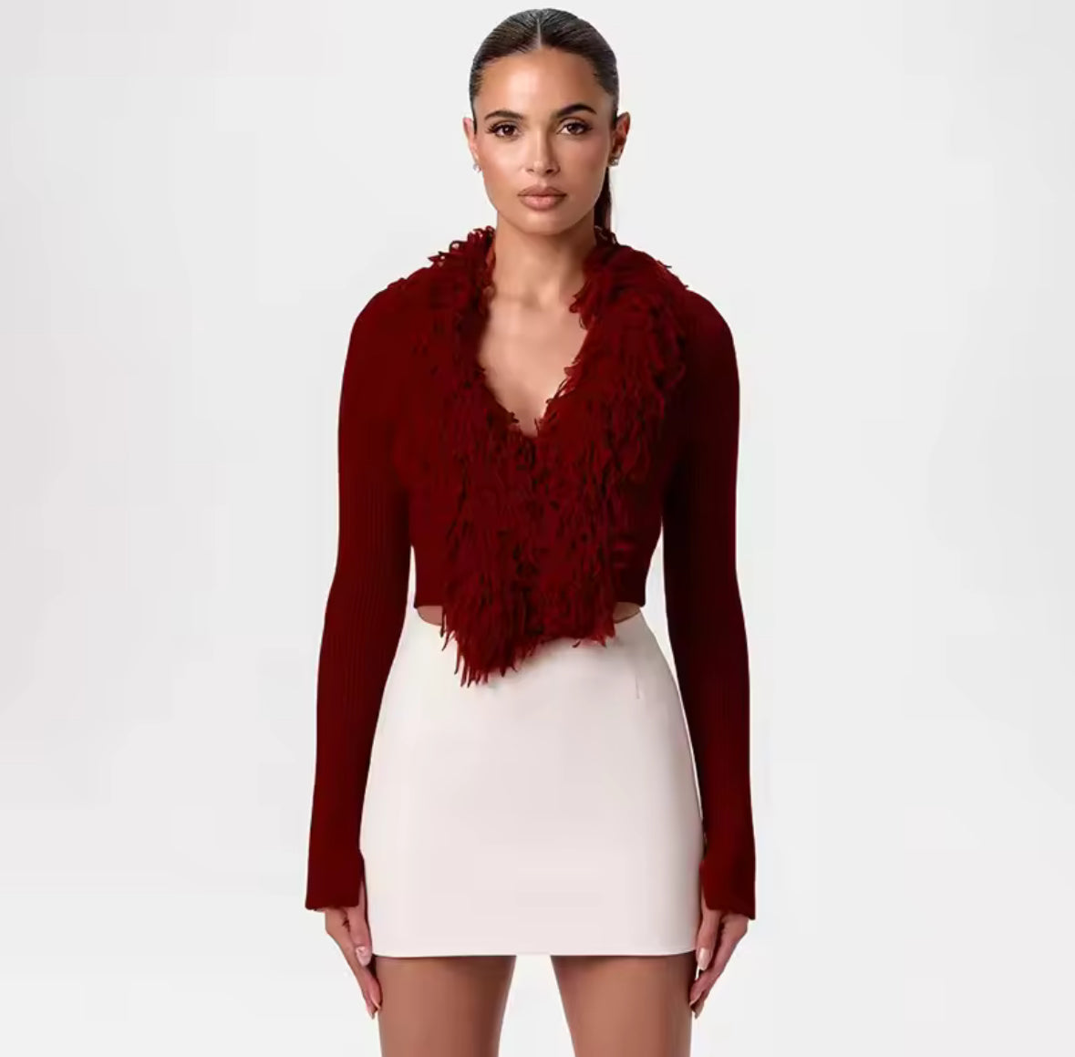 Fringe Trim Knit Sweater Cardigan