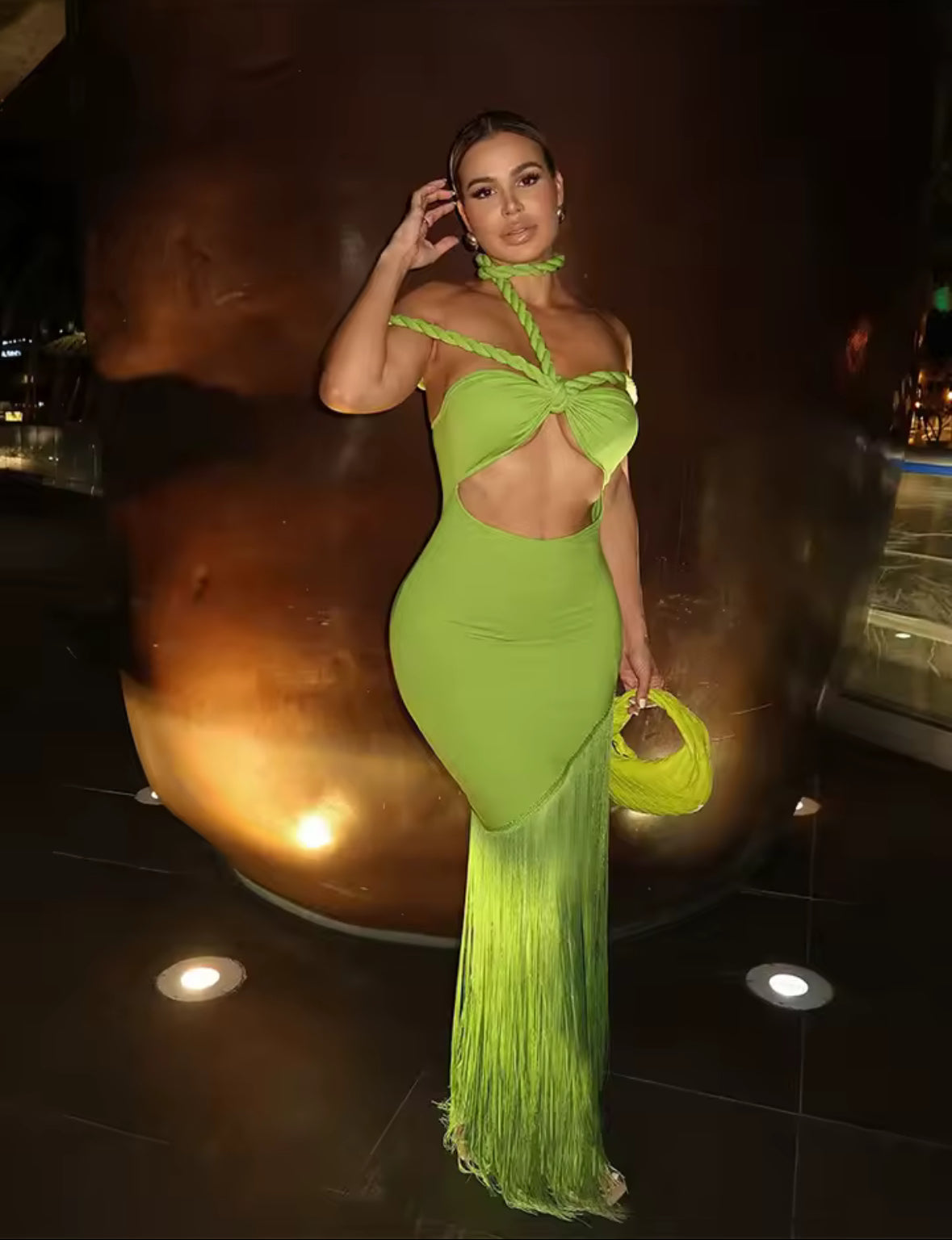 Jungle Luxe Fringe Cutout Maxi Dress