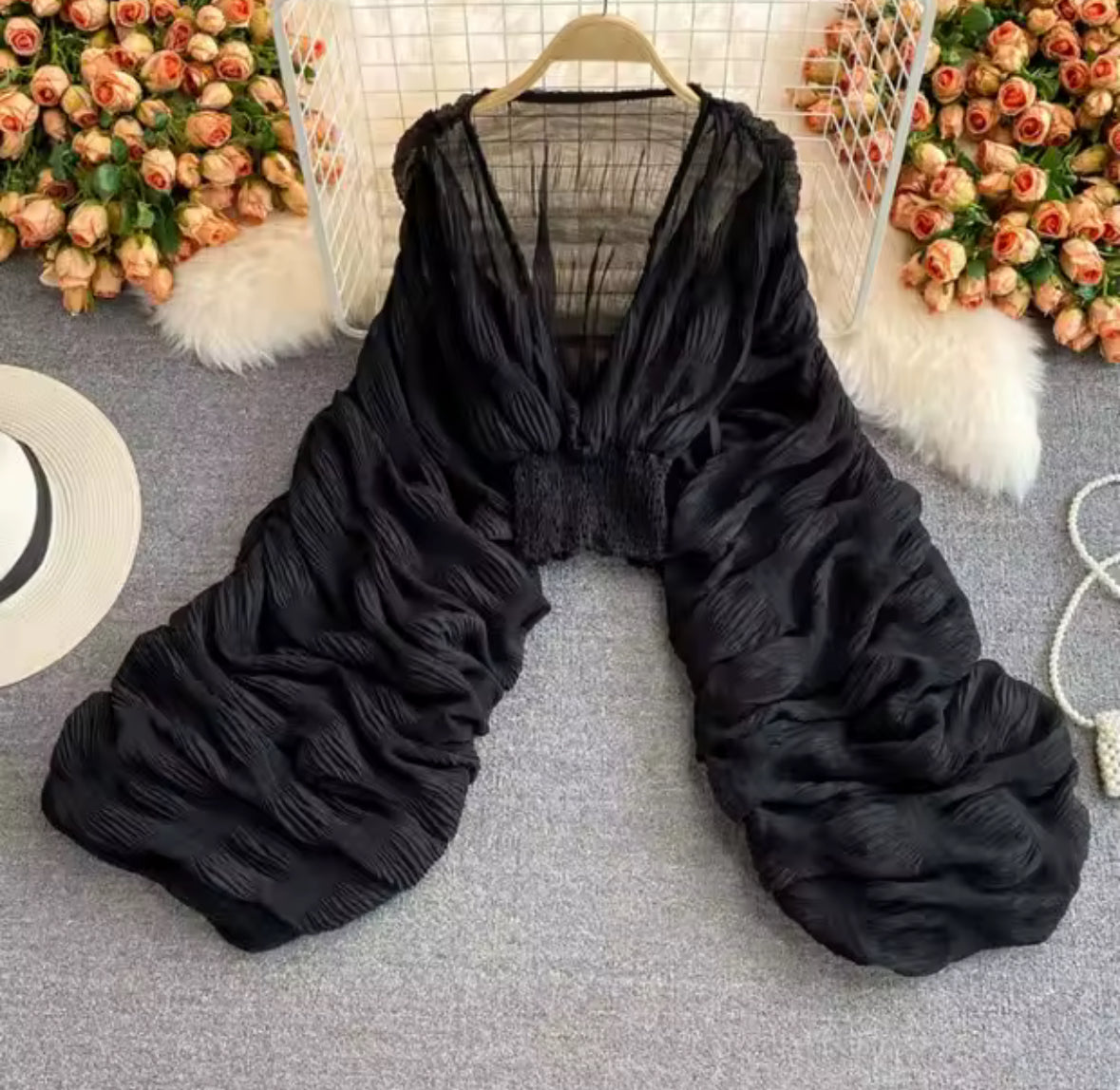 Boho Luxe Balloon Sleeve Sheer Blouse