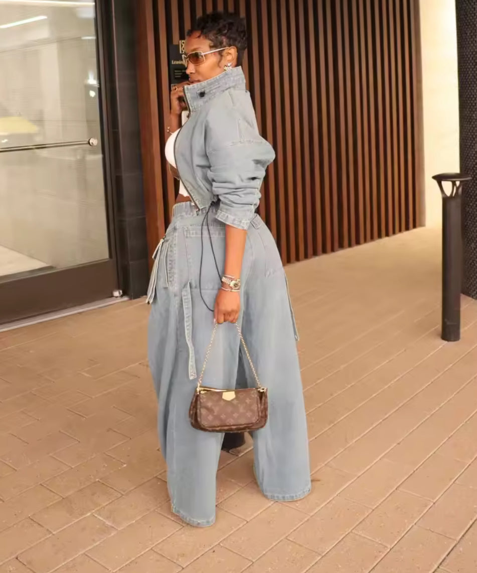 Street Luxe Oversized Denim Two-Piece Set