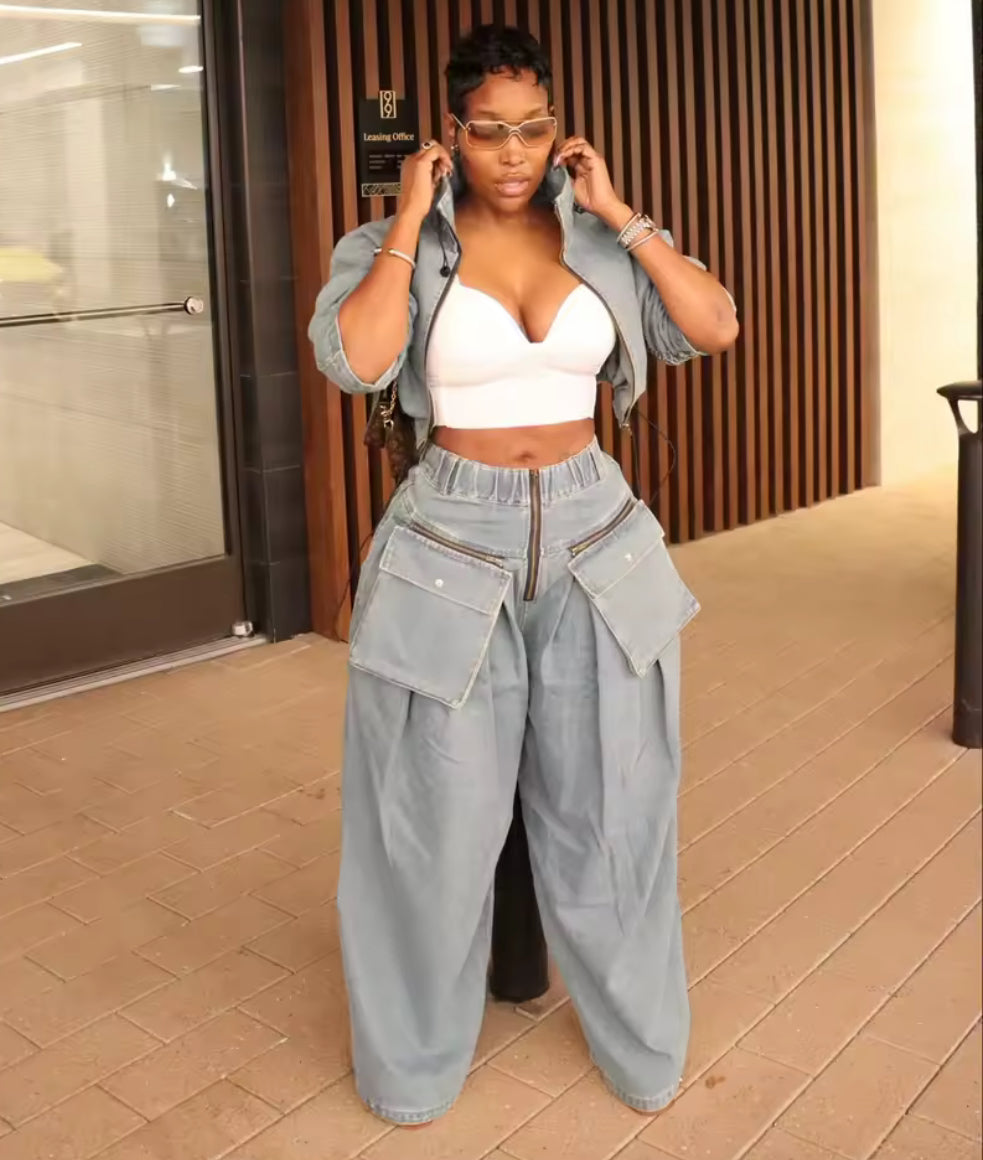 Street Luxe Oversized Denim Two-Piece Set