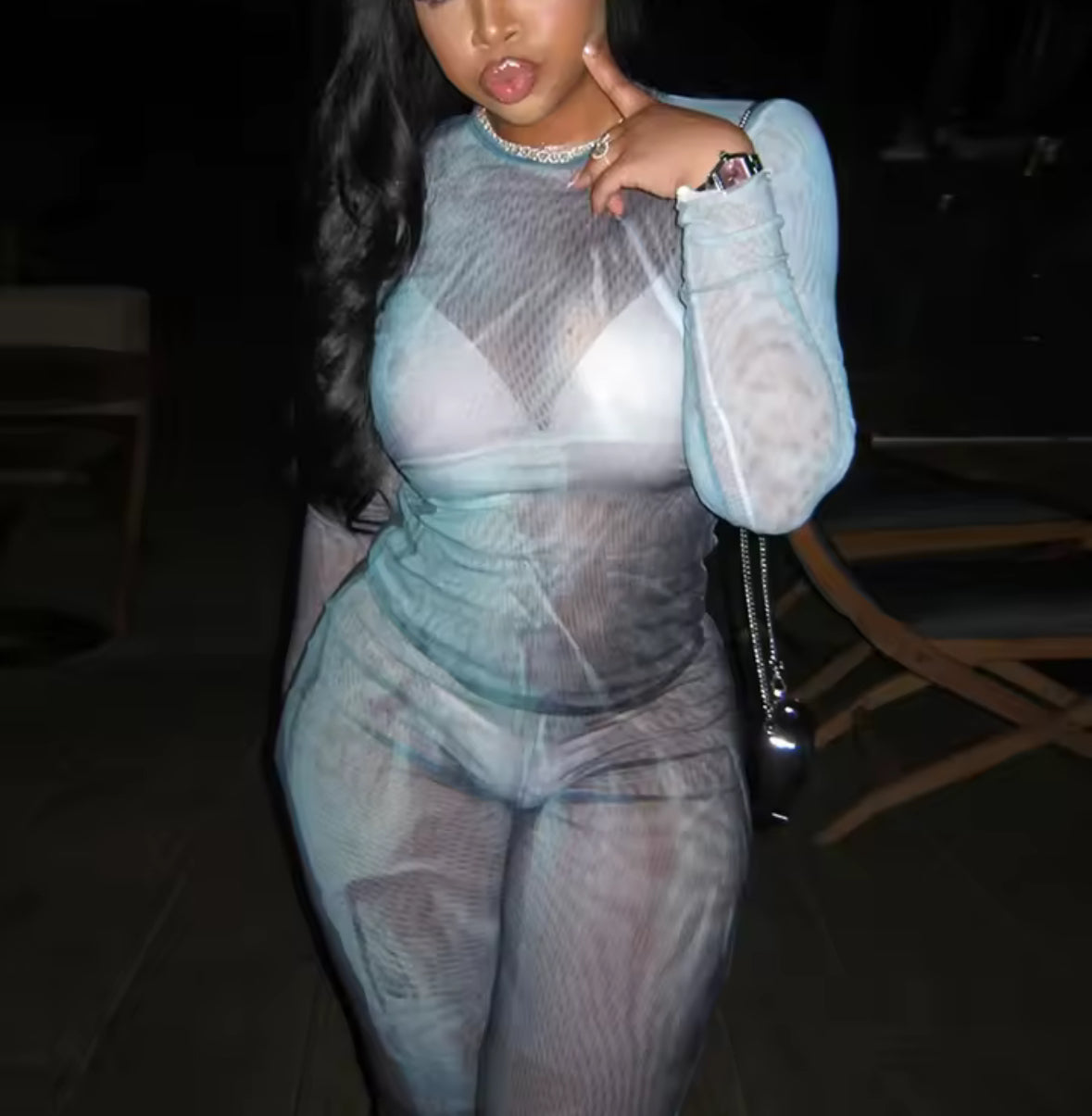 Sheer Mesh Watercolor Two-Piece Set