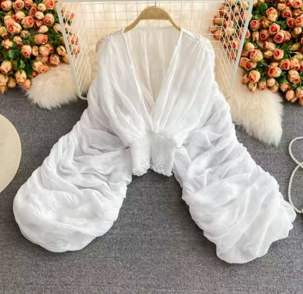 Boho Luxe Balloon Sleeve Sheer Blouse