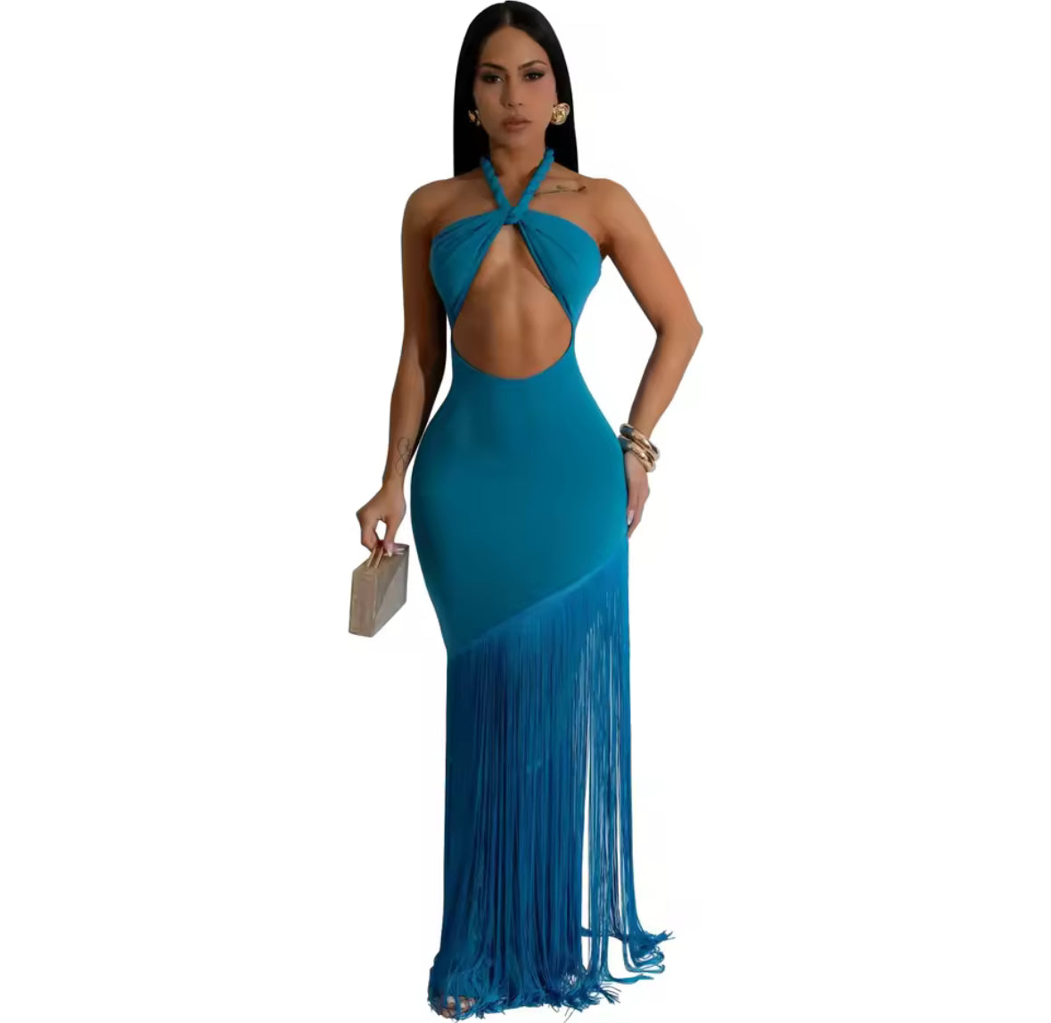 Jungle Luxe Fringe Cutout Maxi Dress
