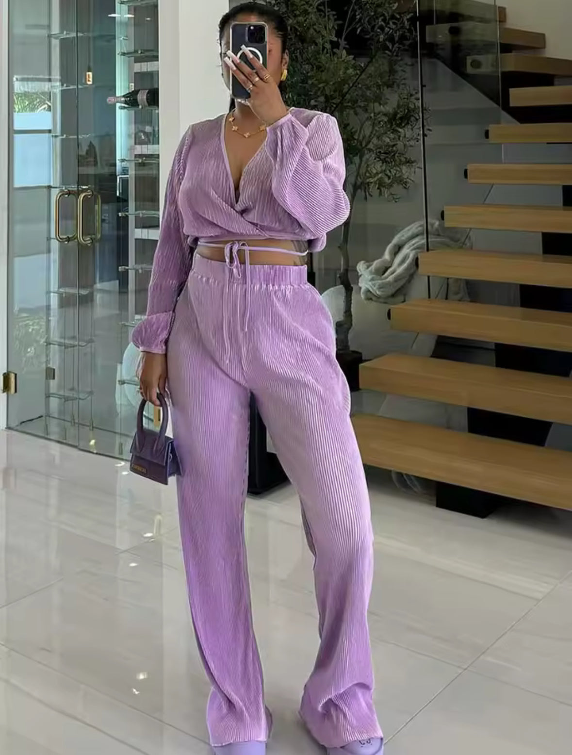 Ribbed Wrap Two-Piece Lounge Set