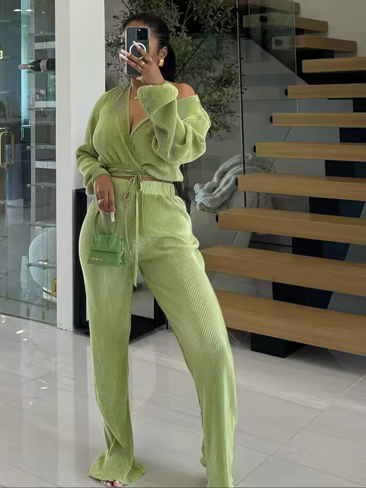 Ribbed Wrap Two-Piece Lounge Set