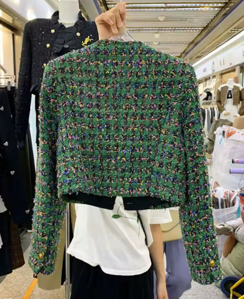 Vintage Tweed Square Neck Jacke