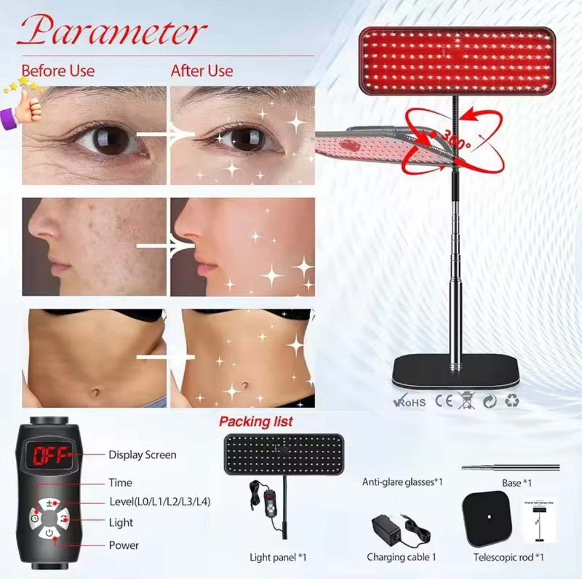 Red + Near-Infrared LED Therapy Lamp (660nm + 850nm)