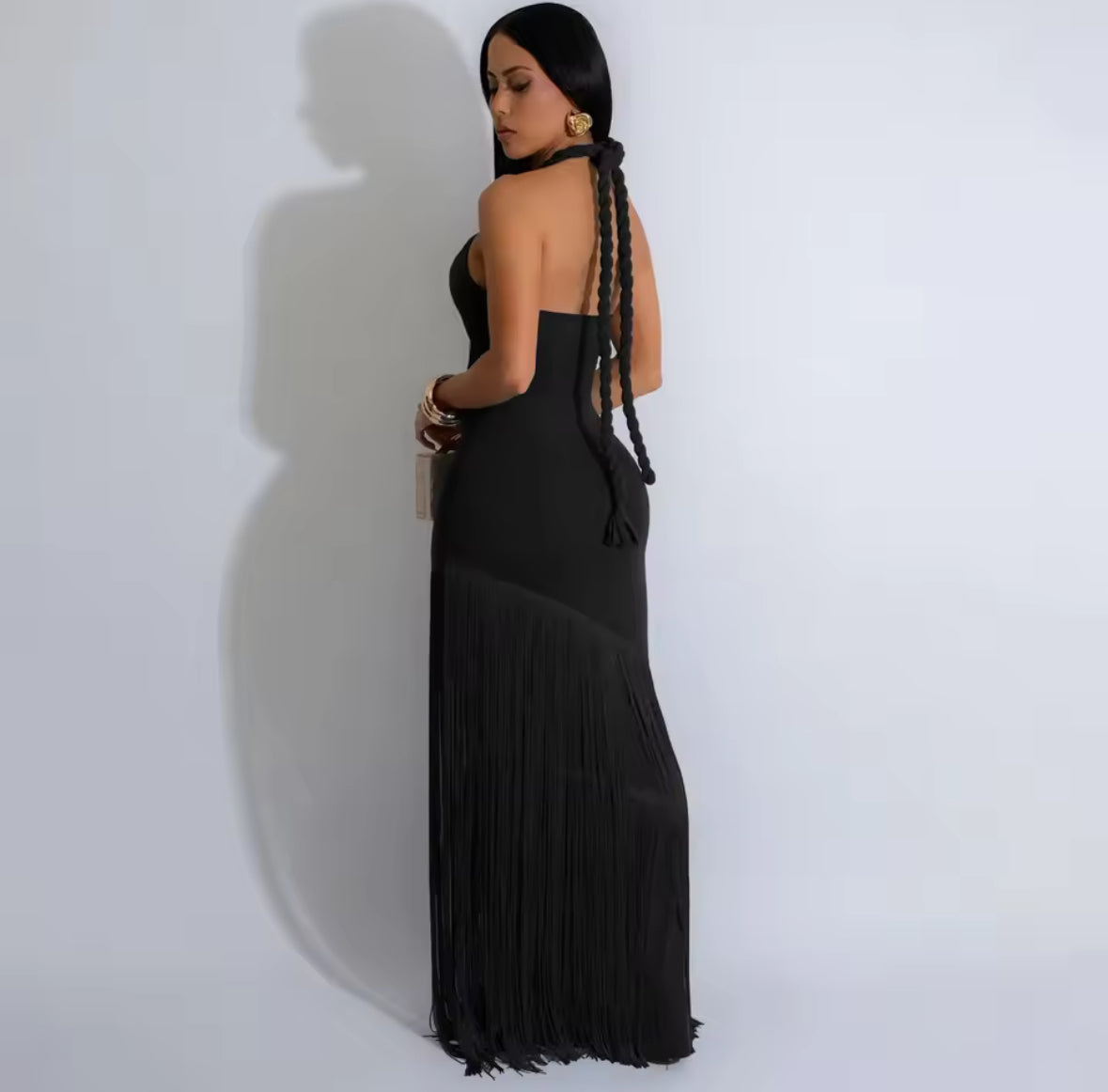 Jungle Luxe Fringe Cutout Maxi Dress
