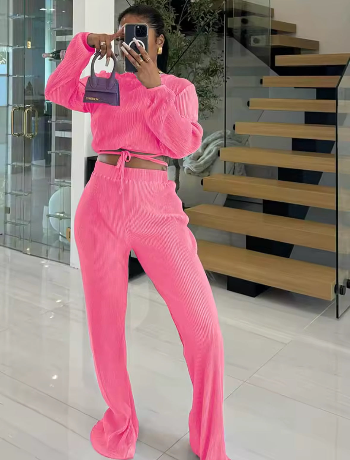 Ribbed Wrap Two-Piece Lounge Set