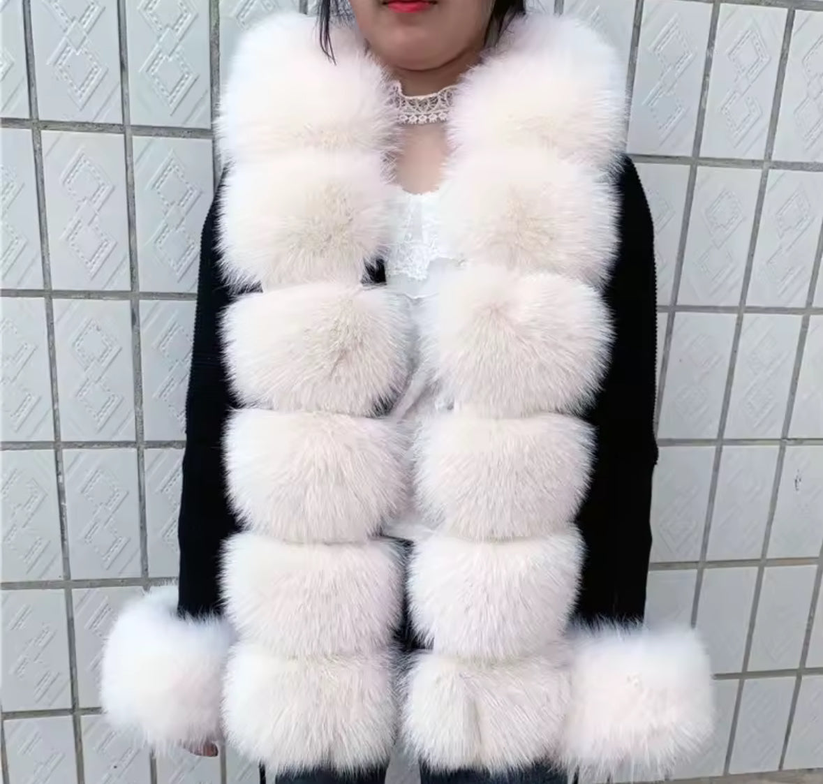 Luxury Knit Sweater with Genuine Fox Fur Trim