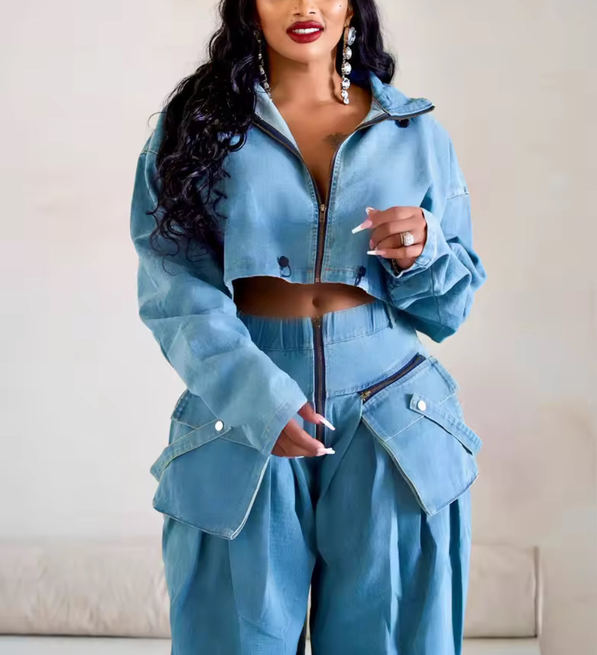 Street Luxe Oversized Denim Two-Piece Set