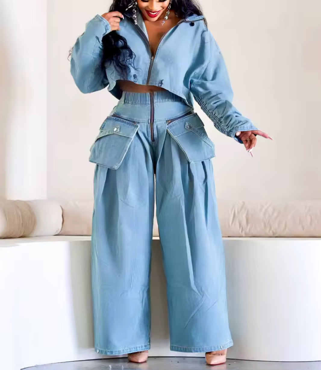 Street Luxe Oversized Denim Two-Piece Set